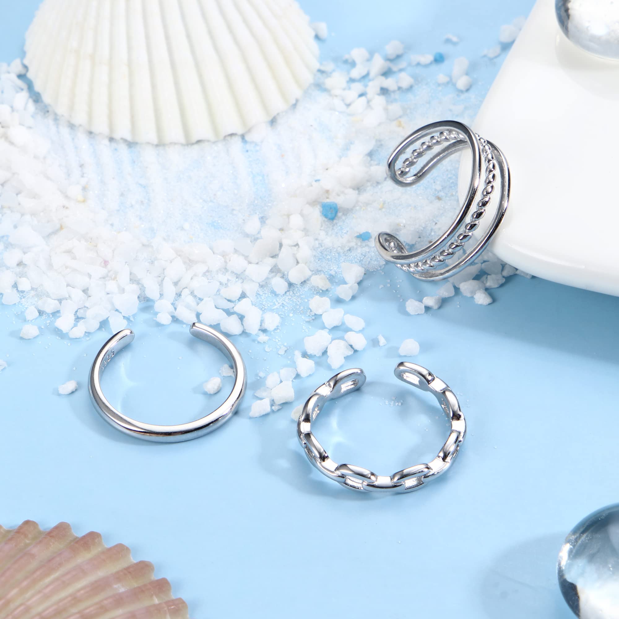 Florideco 3Pcs S925 Sterling Silver Toe Rings for Women Open Toe Rings Comfort-Fit Adjustable Toe Rings Celtic Knot Turquoise Finger Foot Jewelry Set