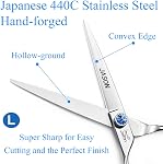 JASON Left Handed 7" Dog Grooming Scissors Set, 3 in 1 Ergonomic Blending, Curved, Straight Cat Pet Hair Trimming Thinning Professional Kits with Offset Handle and a Jeweled Screw