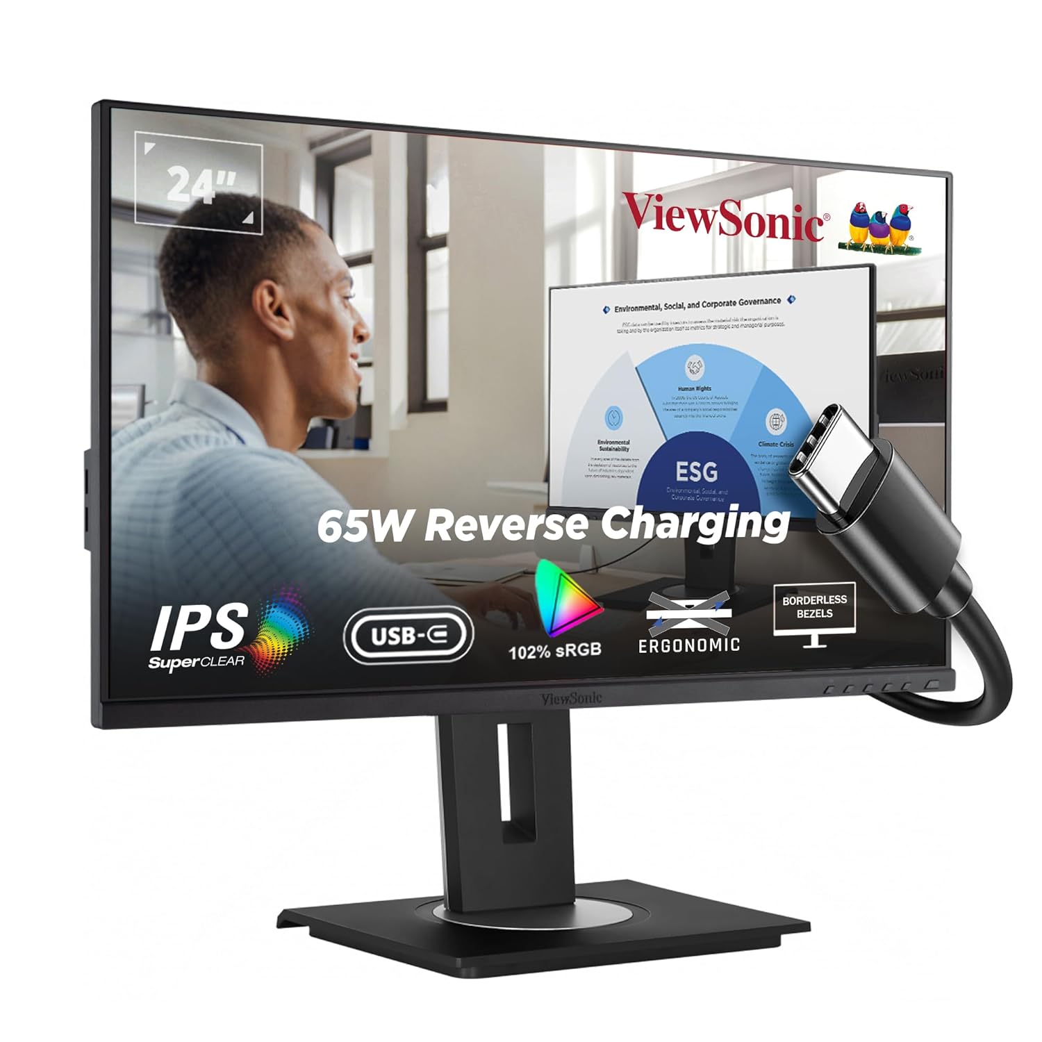 ViewSonic 24 Inch Fhd IPS Professional Monitor with USB TypeC One