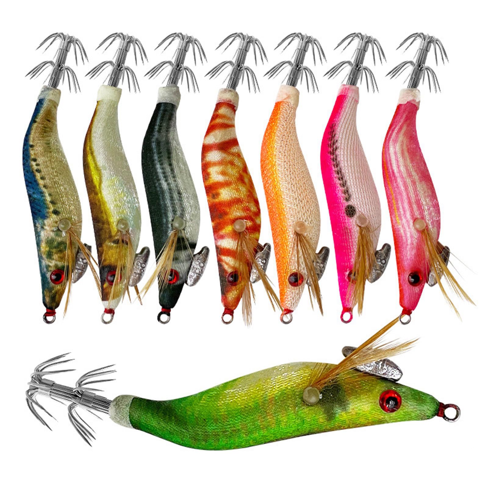KACCDE 8Pcs Fishing Lures Shrimp Lure Baits Glow Jigs Hook 7.8cm Glow Squid Jigs Artificial Hard Baits Cuttlefish Hook Saltwater Fishing Gear