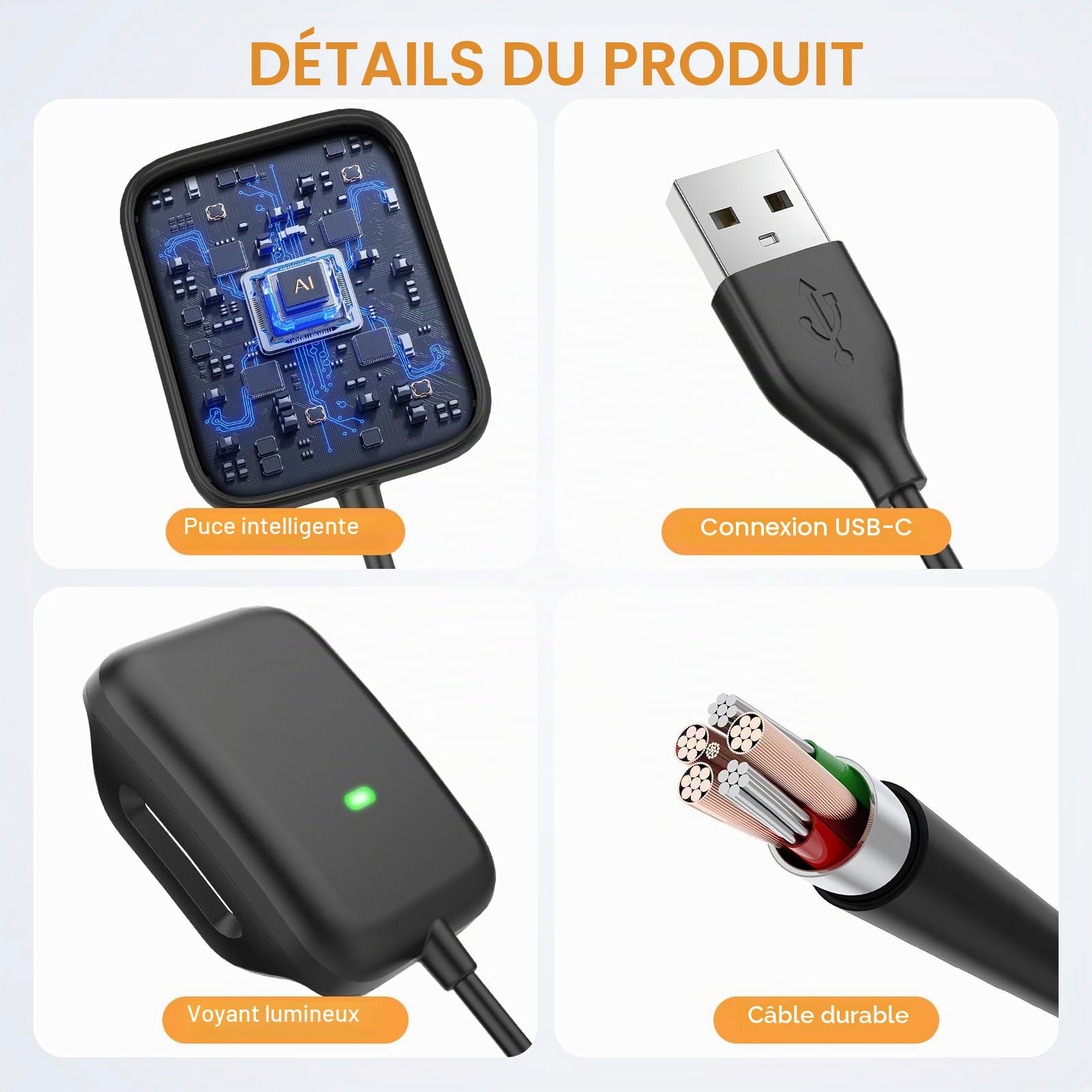 Chargeur pour montre connectée Whoop 5.0/MG Noir