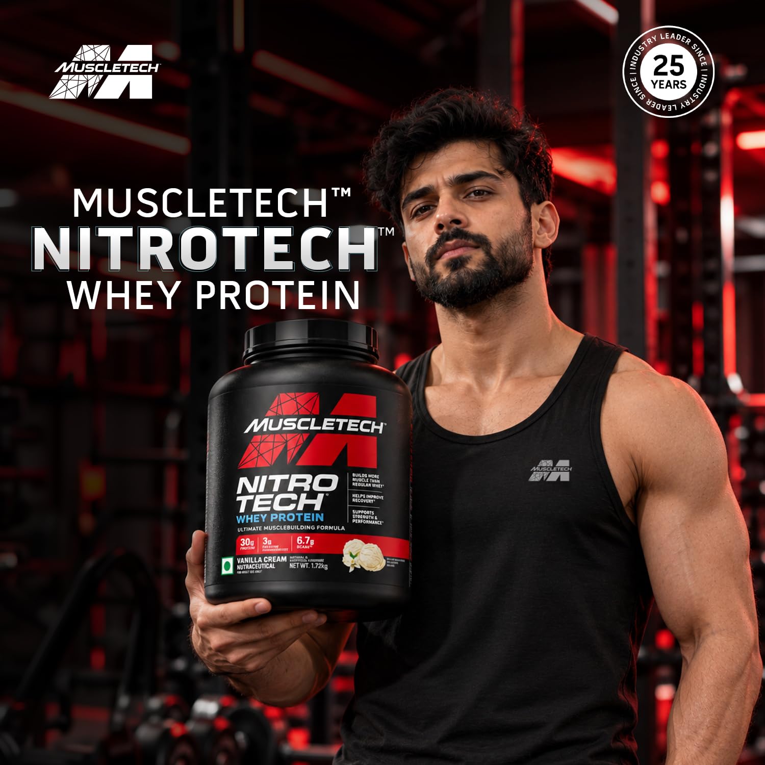 MuscleTech Nitro-Tech Whey Protein, 1.72kg (3.8lbs), Vanilla Cream, 30g Protein, 3g creatine monohydrate, 6.7g BCAA, ultimate muscle building formula, increase strength & performance — Amazon image 3