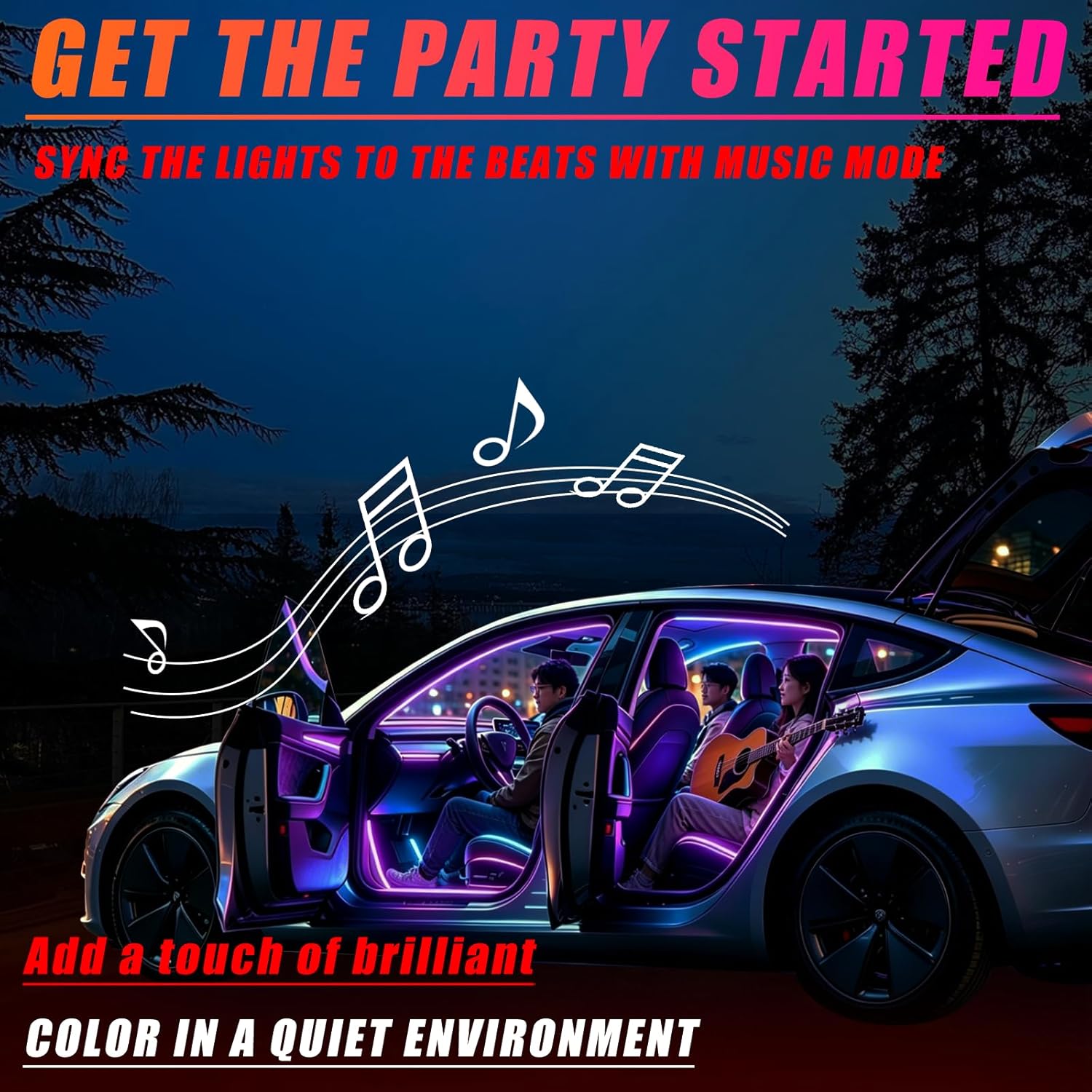 Acrylic Interior Car LED Strip Light WithWireless APP, for Toyota Tundra2022,2023,2024,2025,2026RGB 6 in 1 with Strip Lights for Car, Dynamic ChasingMusic Sync Neon Car Ambient Lighting Kits