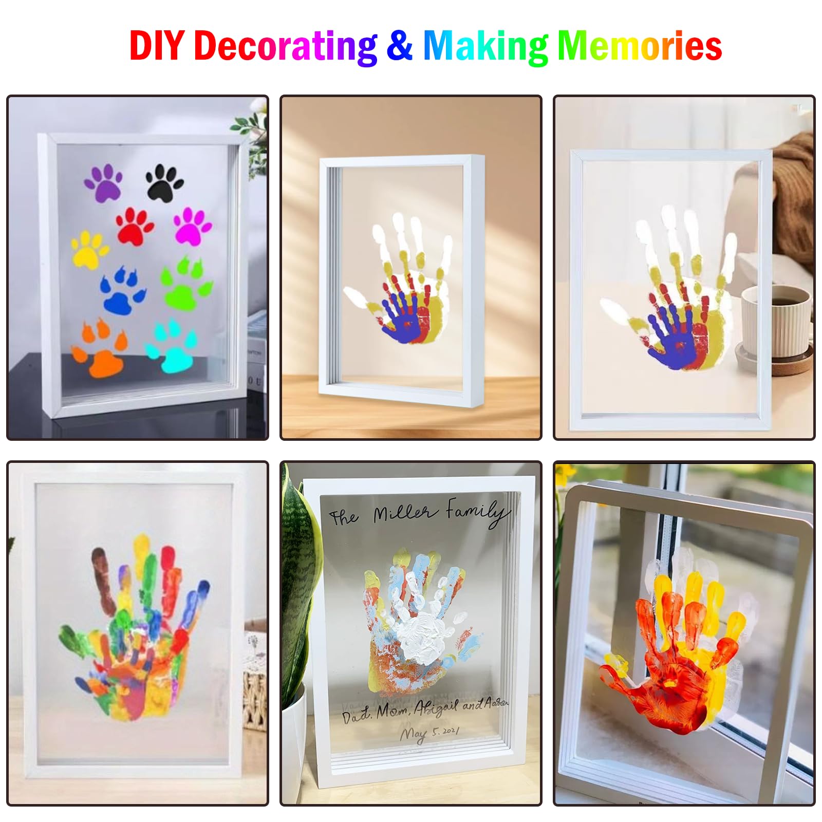 SciFiVisi Familien Handabdruck Set mit LED Nachtleuchte Fußabdruck Baby Set und für die Ganze Familie mit 4 PS-Platten,handabdruck set für paare, Holzrahmen Zum Basteln für Geschenk (Weiß)