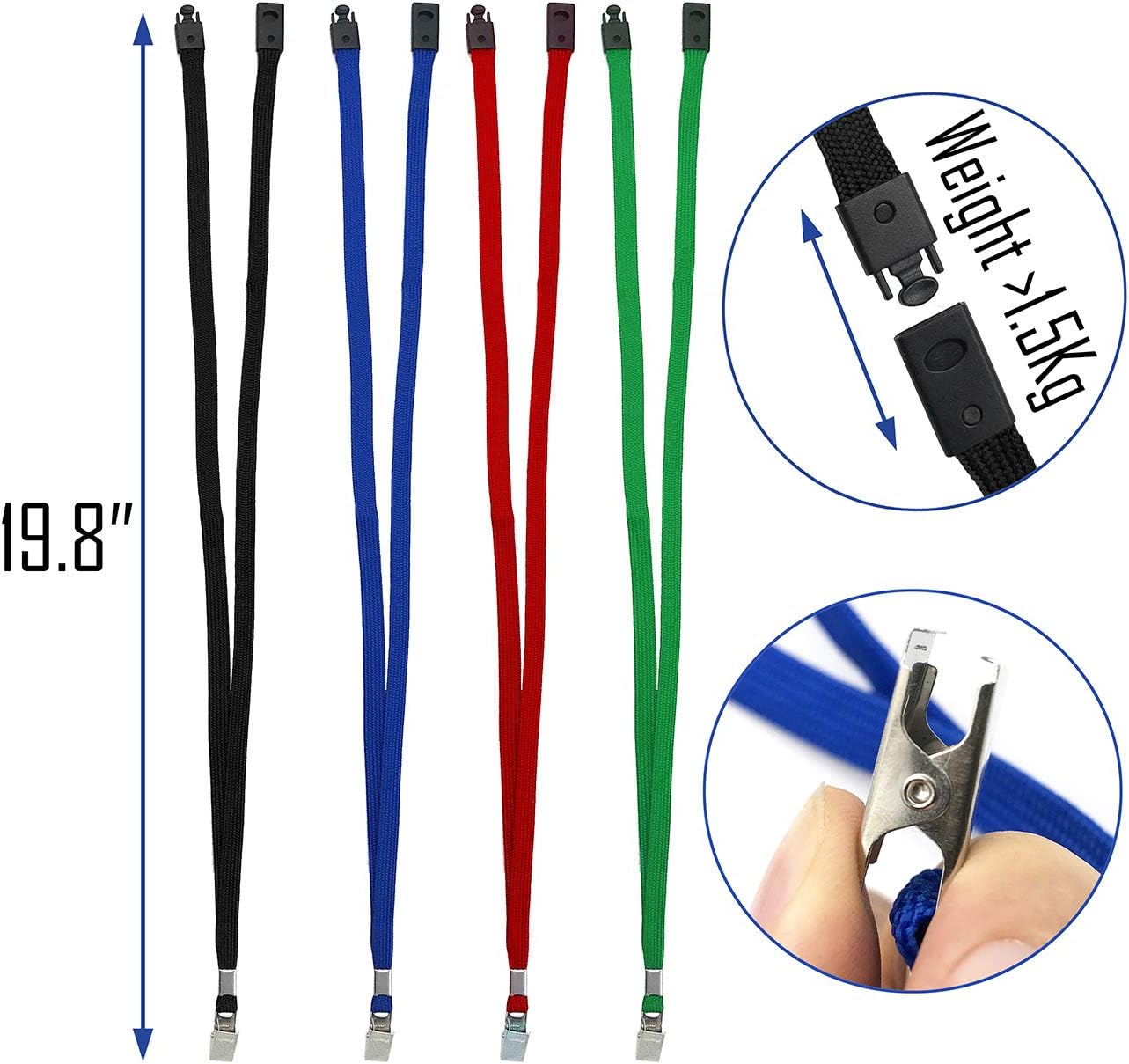 Beebel Blue Lanyards 25 Pack Breakaway Lanyard Comfortable Neck Straps Premium Bulk Lanyards Badge Bulldog Clip - Image 4