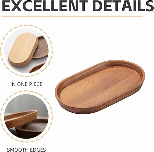 Miniatura 4 de Vandroop Bandeja de madera para servir para fiestas, bandeja de mesa de té y café, pequeño plato ovalado de madera para frutas y aperitivos, bandeja