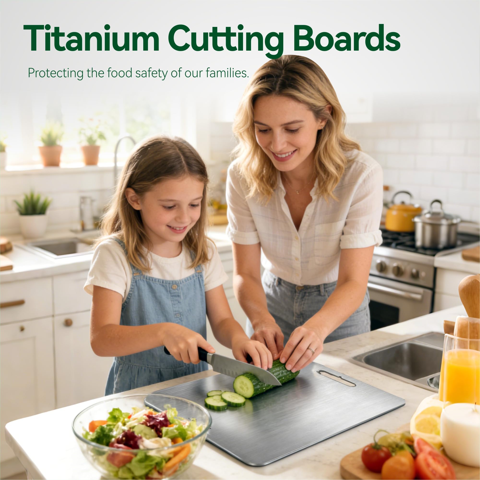 Juego de 3 tablas de cortar de titanio 100% puro para cocina, tabla de cortar de doble cara de grado alimenticio para cortar carne, verduras, frutas, aptas para lavavajillas