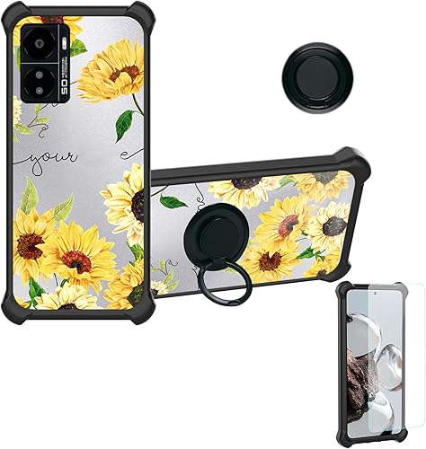 Kalley DYH-XRK - Funda compatible con Kalley Black 3 con protector de pantalla de vidrio templado, soporte de anillo, luz reflectante plateada