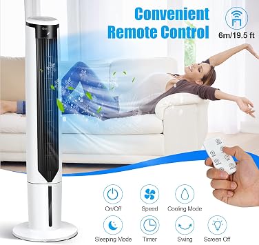 COSTWAY Evaporative Air Cooler, 41-inch Portable Oscillating Air Cooler with Remote, 3 Modes, 3 Speeds, LED Display, 9H Timer Auto-off, Quiet Standing Bladeless Tower Fan for Bedroom Home Office