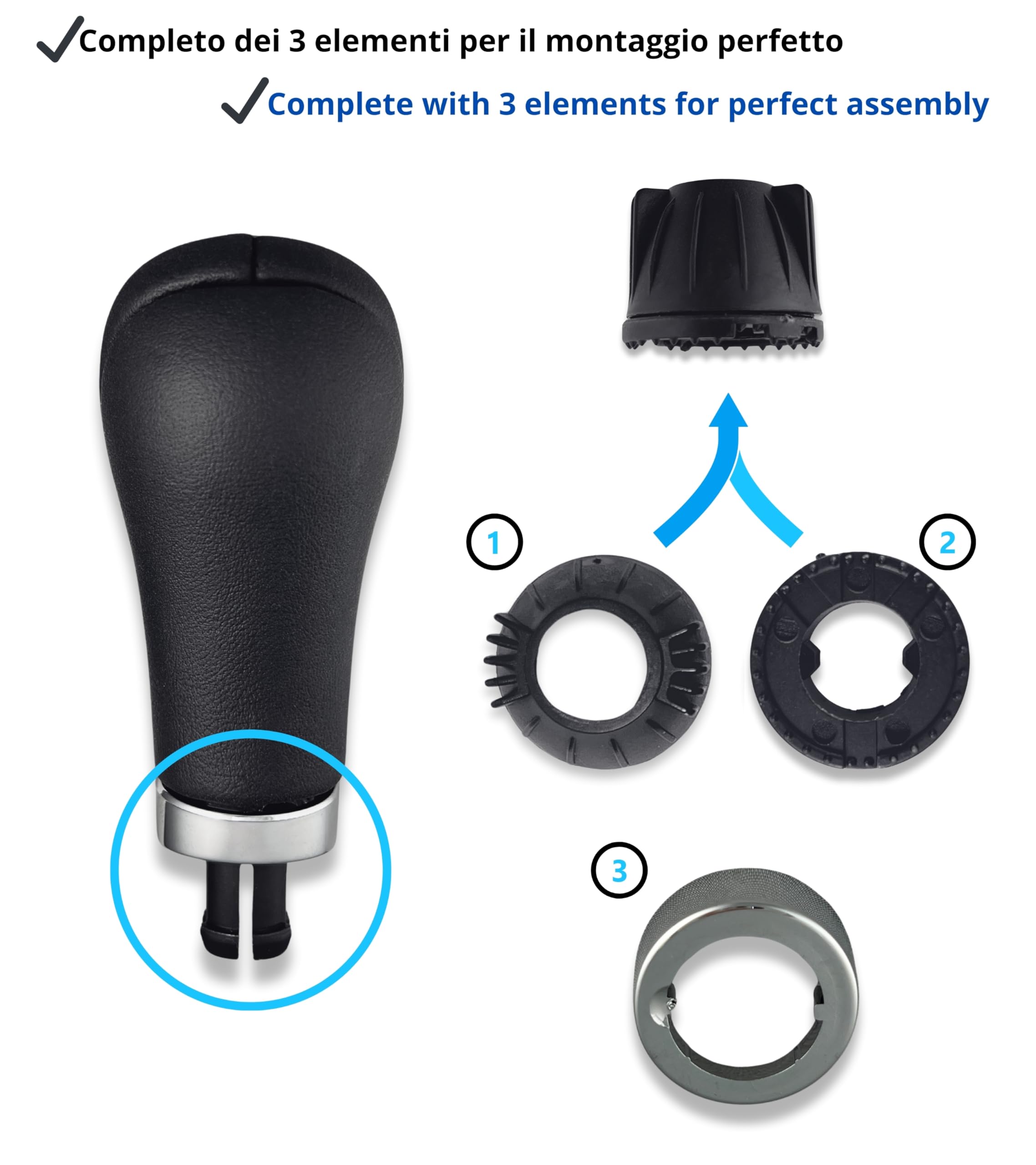 1neiSmartech Pomello Leva Cambio Manuale 6 Marce Compatibile con Mercedes Classe A B C E CLK Pre-Facelift 2000–2012, con Foro 8mm, Inserti Argento, Retromarcia a Sinistra