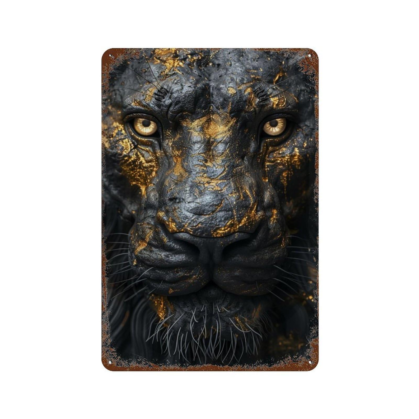 Vintage Rust Metal Sign with Golden Lion Sculpture Decor Design 11.8"x7.9", for Office, Studio And Wall Decor, Farmhouse Wall Decor