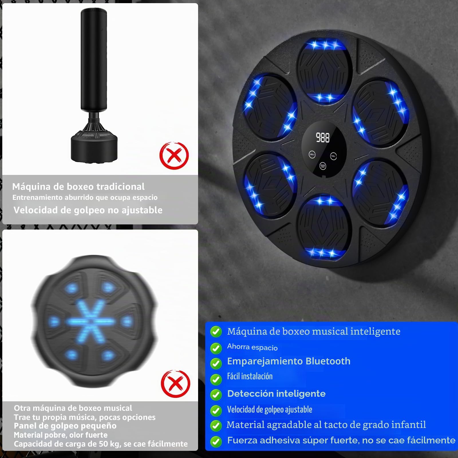 Maquina De Boxeo Musical, Music Boxing Machine Adultos con Guantes De Boxeo, MáQuina De Boxeo Musical con Bluetooth, Boxeo Pared con Luz, Music Boxing, Regalo De Boxeo para NiñOs Y Adultos