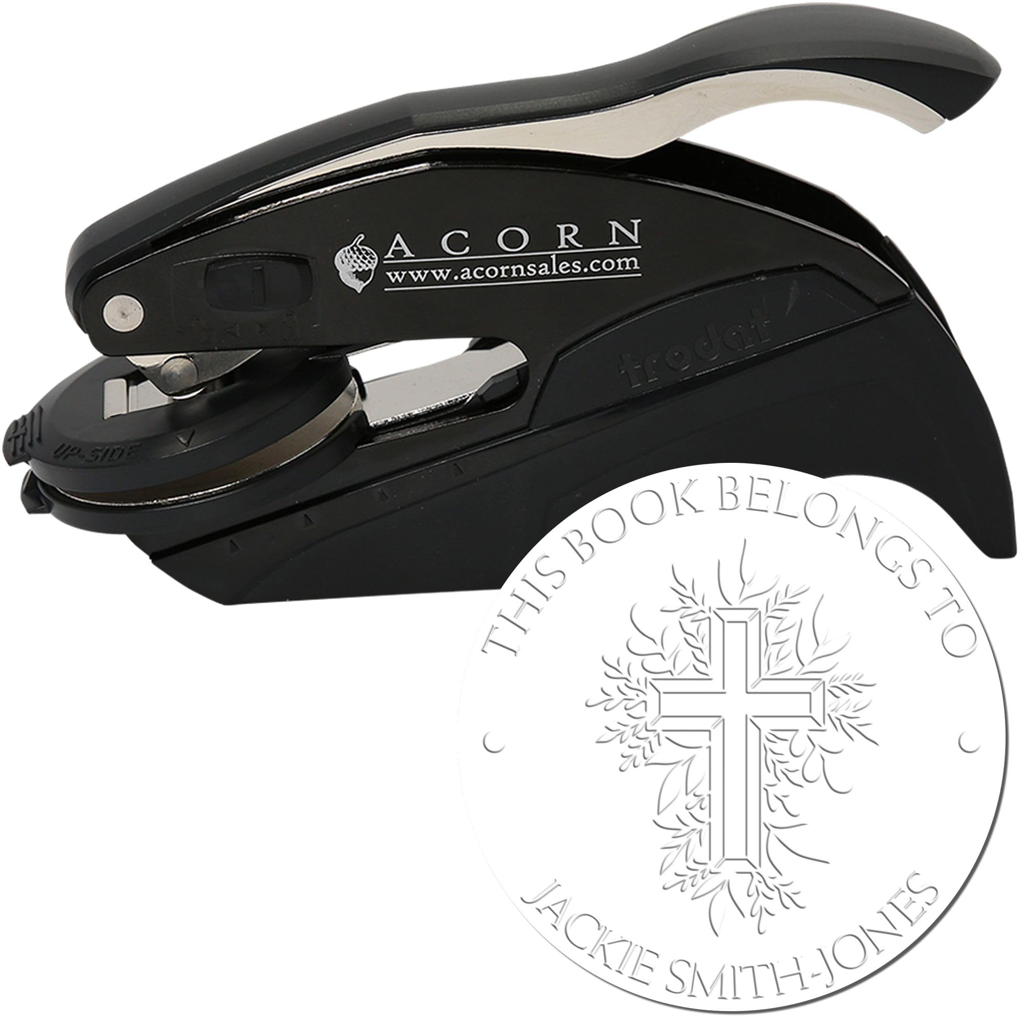 Personalized Hybrid Reverent Cross Custom Library Embosser - Custom Made Seal Press for Church Event Planners - Embosser for Personalized Name and Library Seals - Ideal for Custom Library Embossing