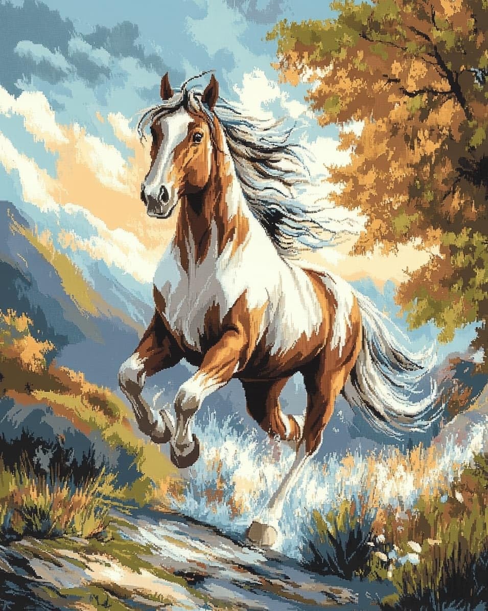WallustrioaW 11CT Cross Stitch Kit,Galloping Horse,Cross Stitch Kit for Adult Beginners,Full Line DIY Cross Stitch Stitching for Home Decor,16x20in