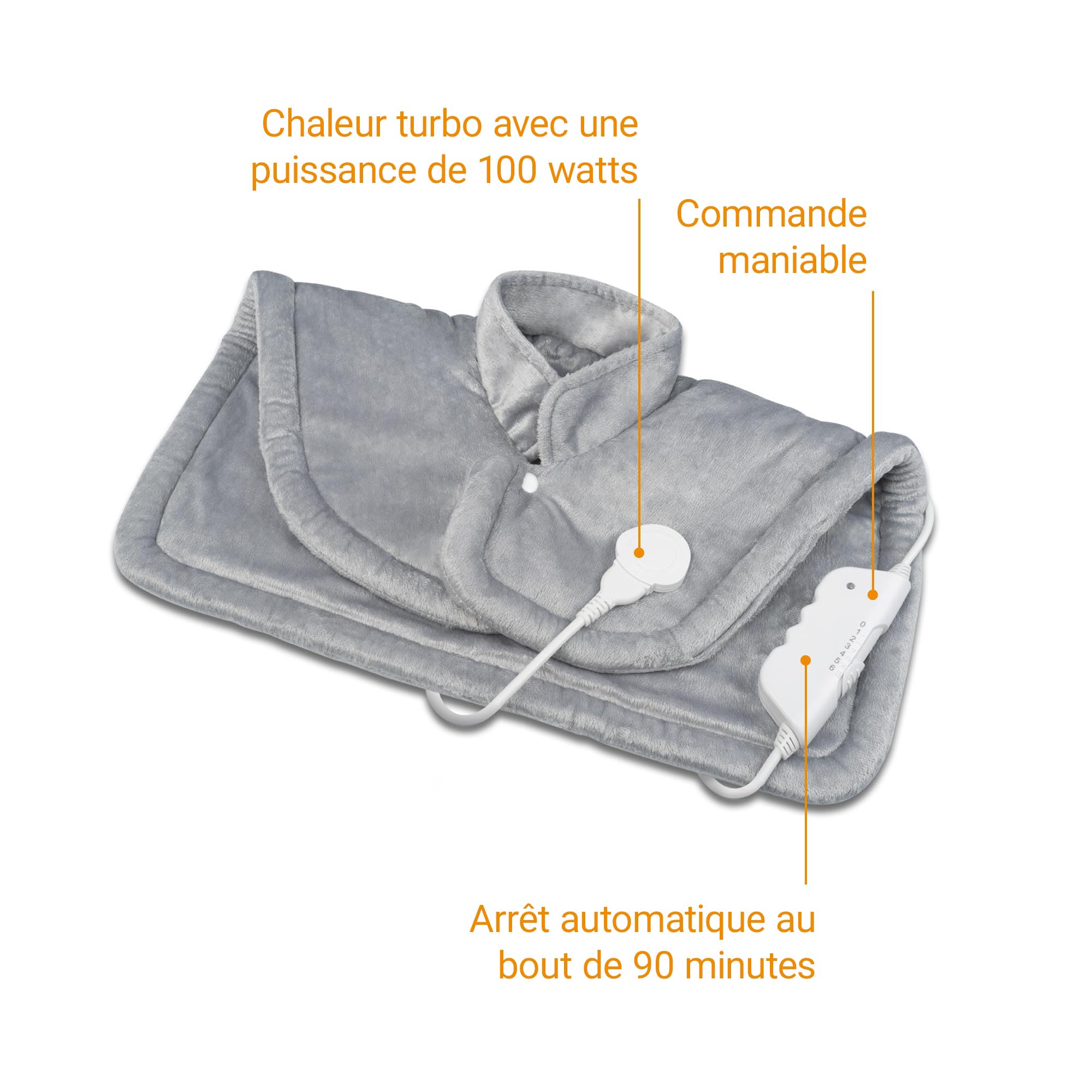 medisana HP 622 Coussin chauffant pour le cou et les épaules, Cape chauffante électrique, Protection contre la surchauffe et arrêt automatique, 6 niveaux de température, Lavable, Gris