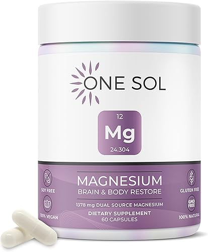 One Sol Magnesio, 1378 mg Bisglicinato de Magnesio de Doble Fuente para el sueño, la relajación y la recuperación de todo el cuerpo, Alta absorción,