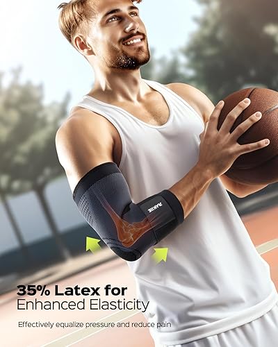 Miniatura 10 de Rakiie Codera de compresión para codo, 2 unidades, codo para tendinitis y codo de tenista, codo para aliviar el dolor para hombres y mujeres, codo