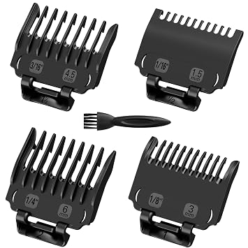 Clipper Guards Set with Brush, 4 Pack Professional Hair Cutting Guides Replacement Compatible with Most Wahl Clippers, 1/16, 1/8, 3/16, 1/4, Black