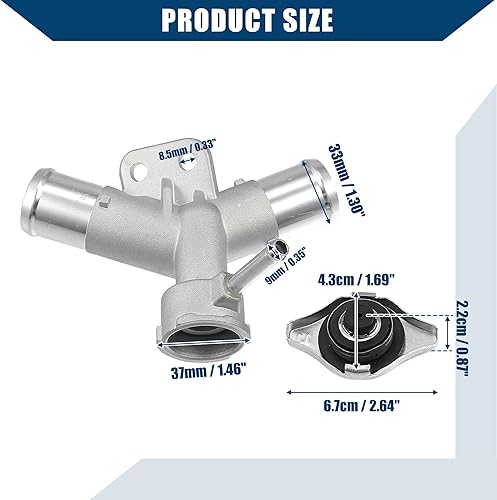 Miniatura 7 de No.1650221080/1640136020 - Cuello de relleno de radiador de motor de aluminio con tapa totalmente sellada para Toyota Yaris 2007-2018 / Tubo de agua