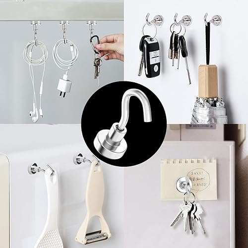 Miniatura 7 de Ganchos magnéticos fuertes resistentes, 25 libras, potentes imanes de neodimio de tierras raras, gancho para colgar en el aula, refrigerador,