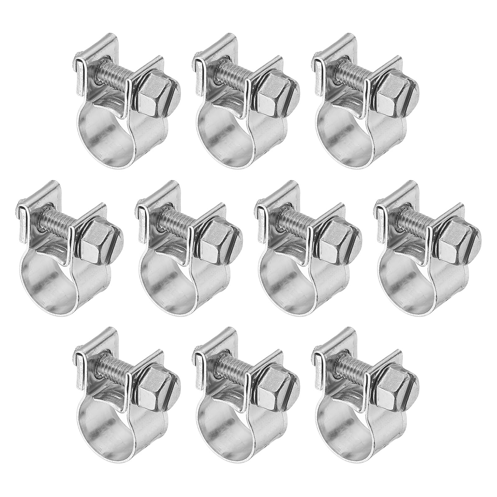PATIKIL 10 Pcs 9-11mm Mini Fuel Injection Hose Clamps Stainless Steel Adjustable Clamp, Silver