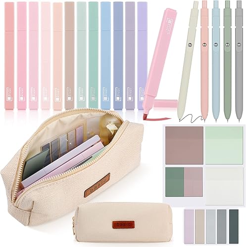 Kisston Juego de 24 piezas de artículos de estudio estéticos de la Biblia, incluye estuche para lápices, 12 bonitos resaltadores, 5 bolígrafos de