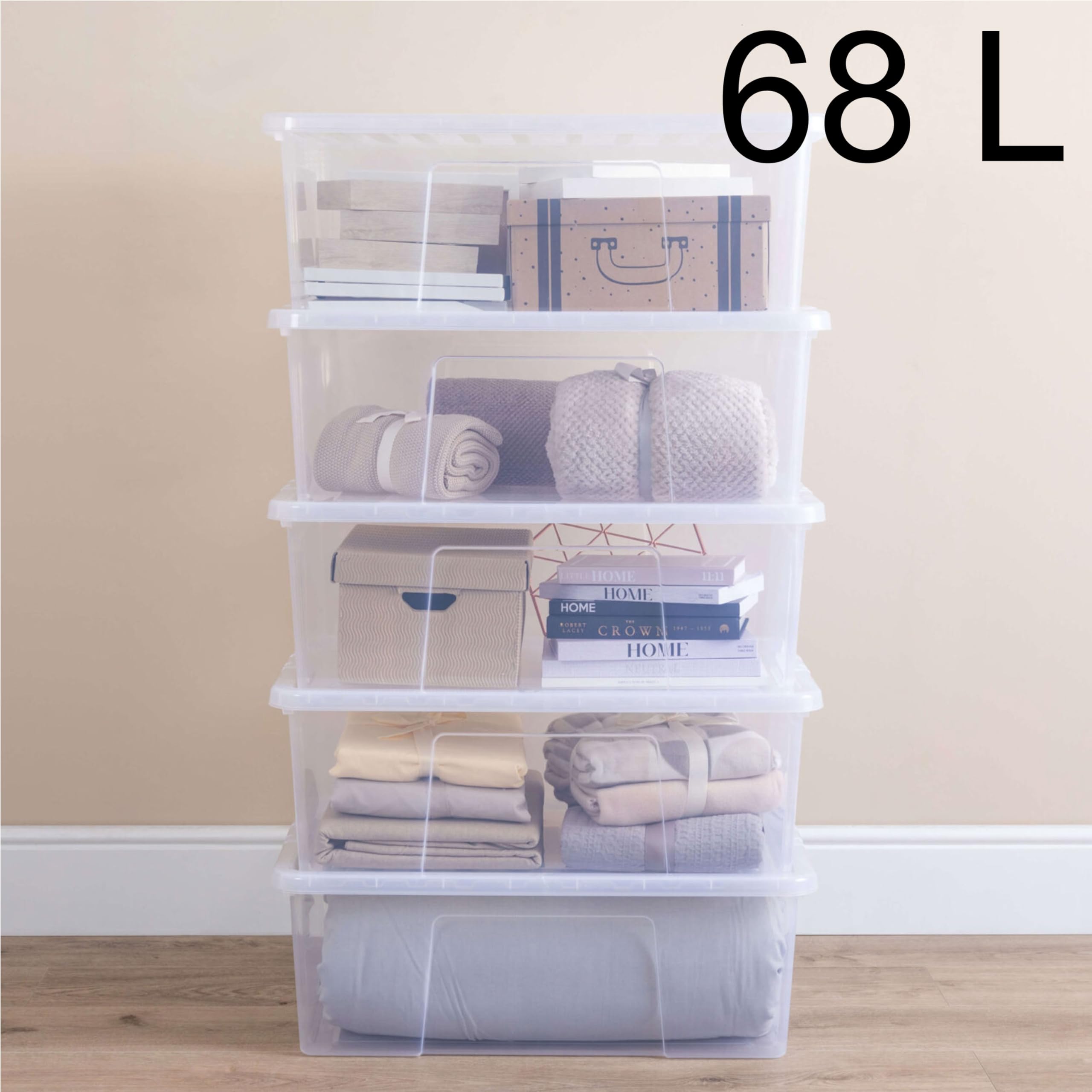 4 x pudełko przechowywania 68L pokrywką 71x47x25cm przezroczyste można