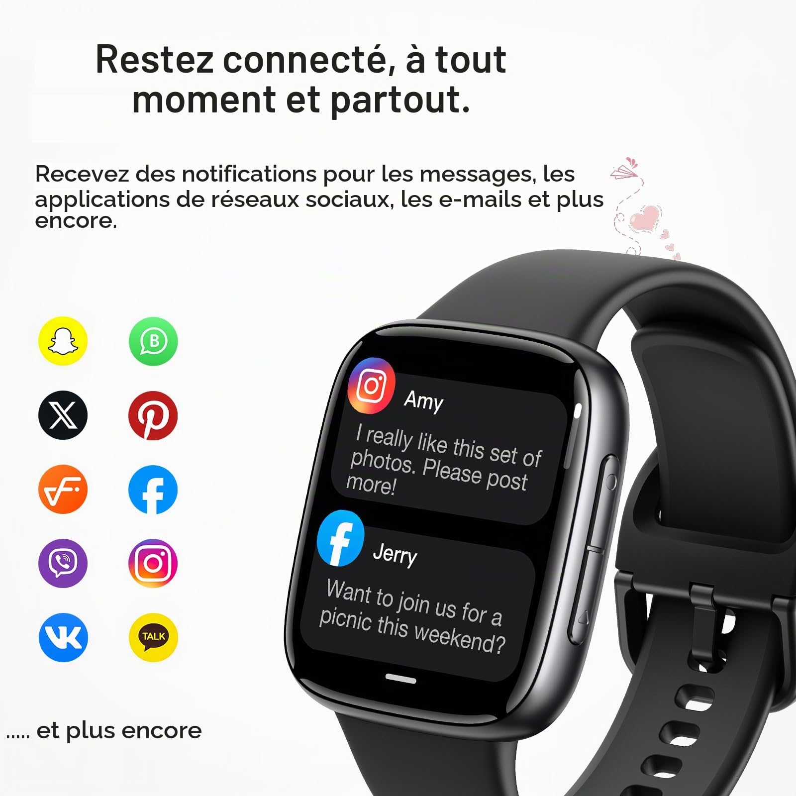 Montre Connectée Homme 1.85" AMOLED 3ATM Etanche Smartwatch Femme avec Appel, Voix de l'IA, pour Samsung iPhone Android, Moniteur de Sommeil/SpO2/Fréquence Cardiaque 110 Sport Calories Podometre