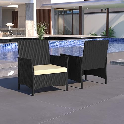 Miniatura 6 de MLM-17240 - 1 sofá biplaza con 2 sillas individuales, mesa de centro de cristal para jardín, césped, piscina, patio trasero, 4 piezas, ratán Pattio,