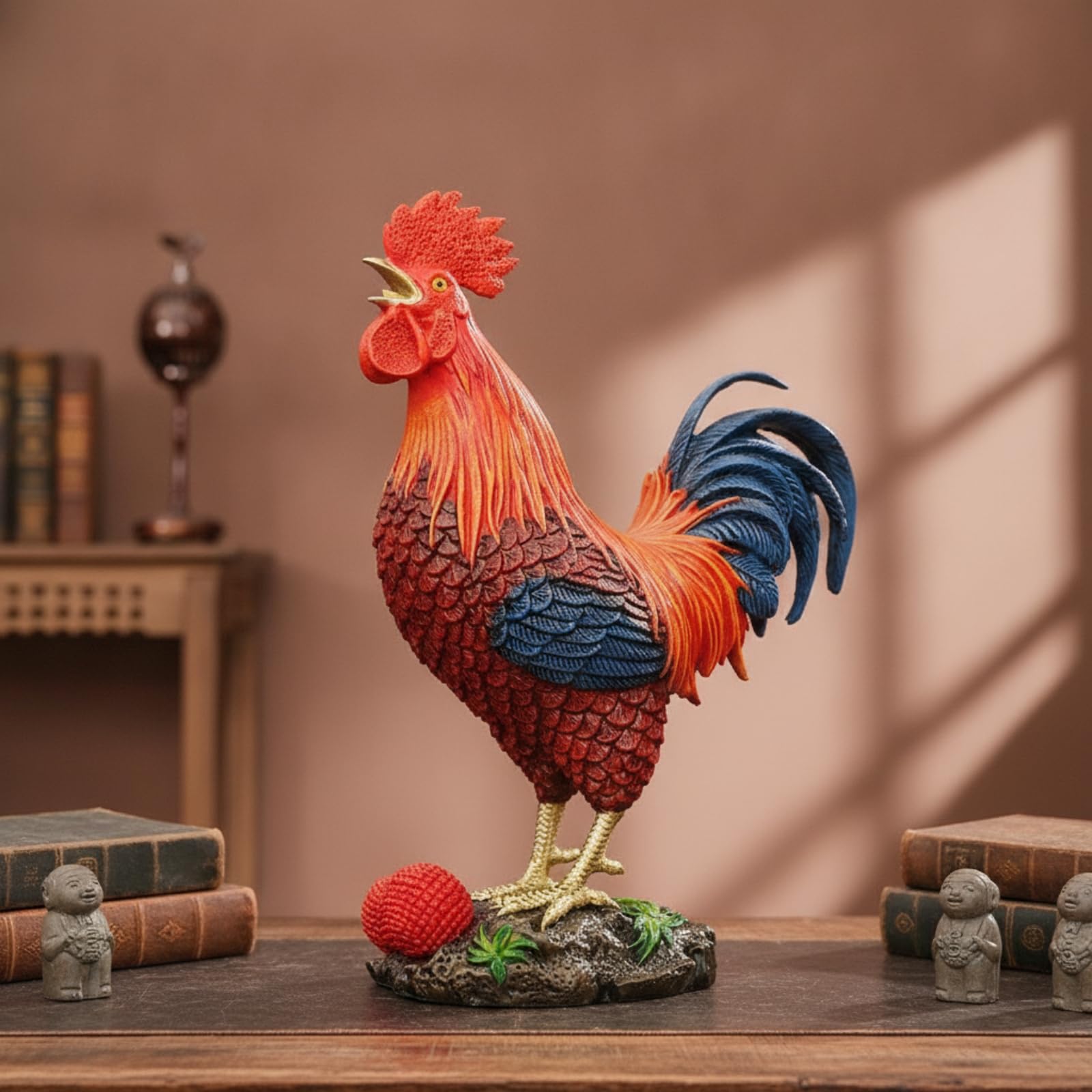 Figura corativa en Latón con y Roja para Adornar Repisa O Vitrina Acuado para Añadir un a Hogares y Espacios Trabajo con Ambiente Acogedor, Mediano 23cm Largo X 12cm Ancho X 29cm Alto
