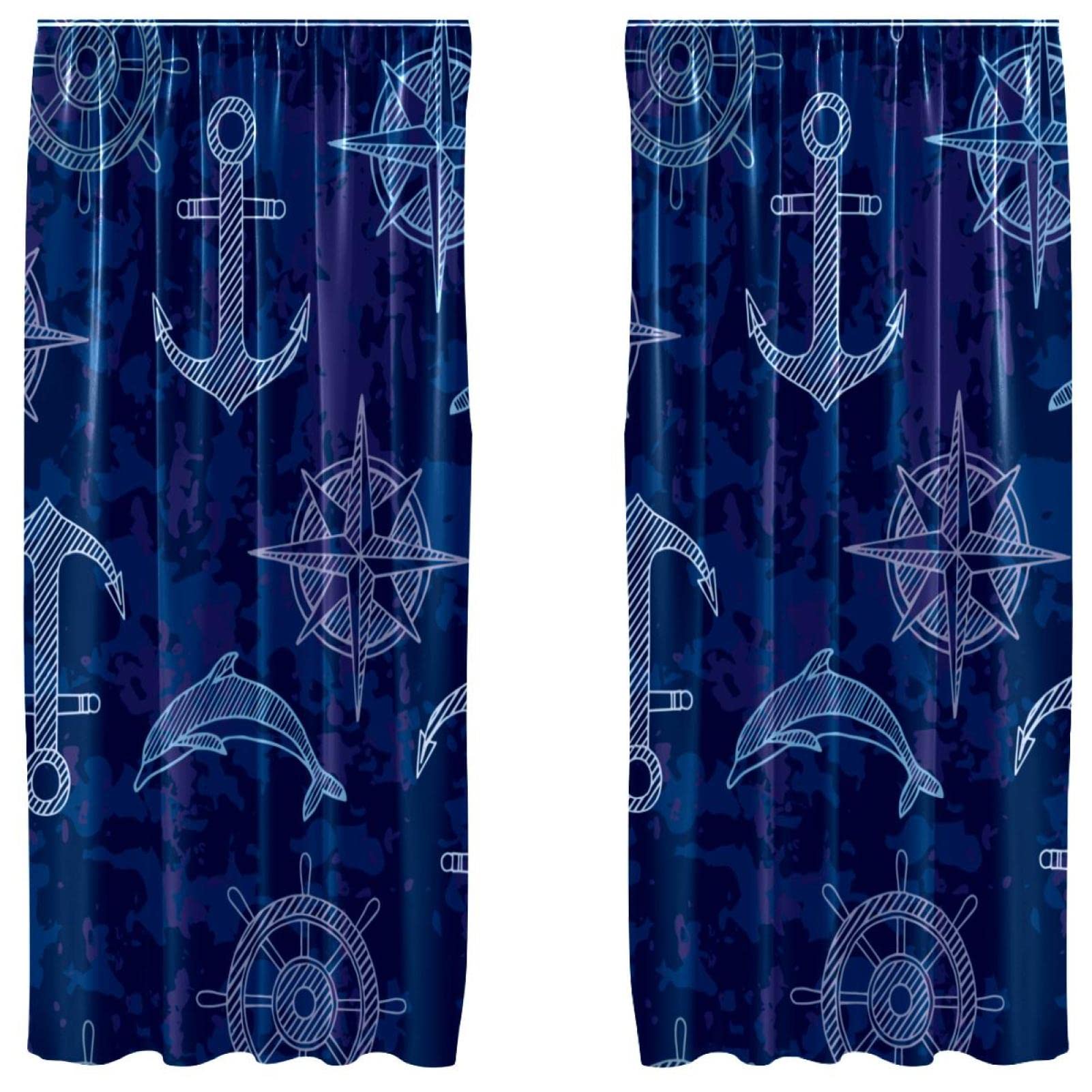Cortinas de panel ligeras en azul náutico para iluminar el salón y dormitorio
