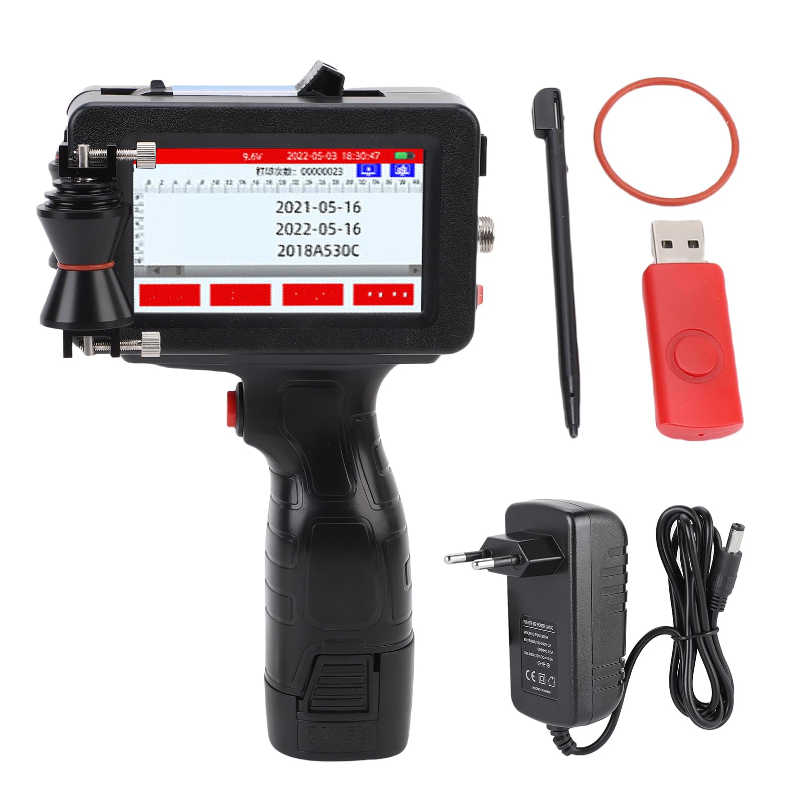 Domary Stampante a Getto D'inchiostro Portatile da 12,7 Mm, Codificatrice | Processore Quad , Touch Screen LED da 4,3 Pollici, Altezza di Stampa Regolabile da 2 a 12,7 Mm, Stampa su Cavi in ​​legno,