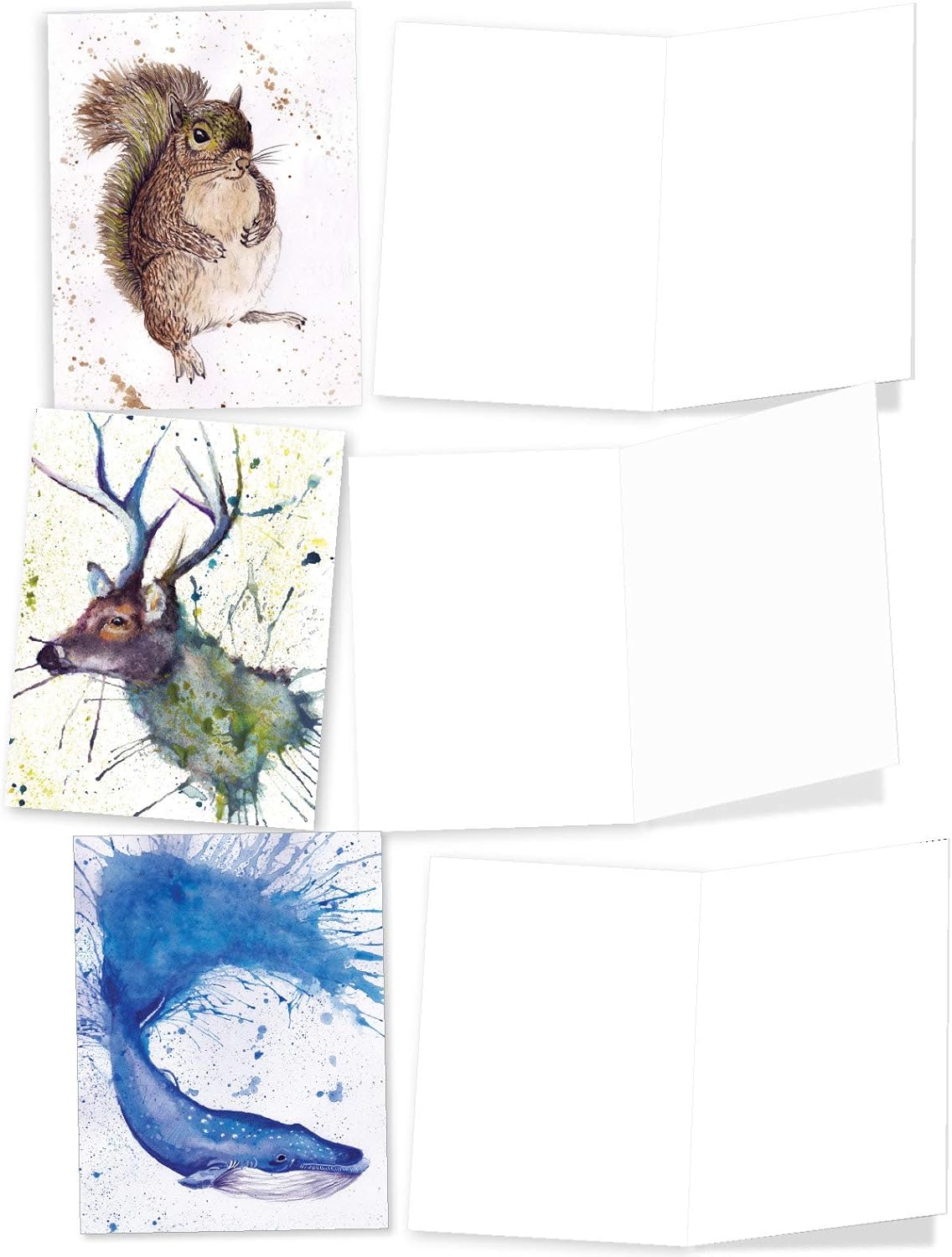 Wildlife Splash - 10 Watercolor Blank Note Cards with Envelopes (4 x 5.12 Inch) - Assorted Boxed Animal Painting Greeting Cards for All Occasions - Inspirational Notecard Set AM2954OCB-B1x10 : Office Products