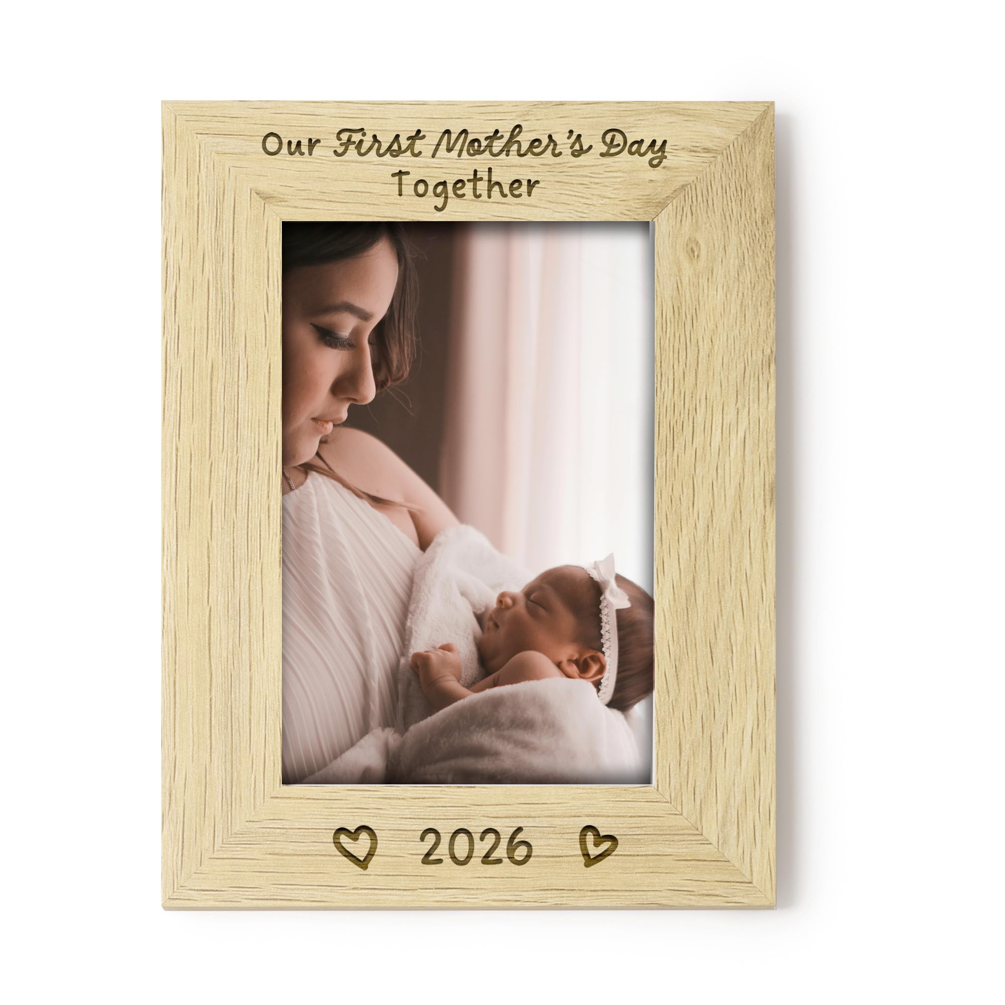 Giftsinajiffy Wood Baby’s First Mother’s Day Keepsake Photo Frame 4X6, Our First Mother’s Day Together En Frame, New Mummy Gift From Baby, Mum & Baby Picture Frame With 2026 (Portrait)