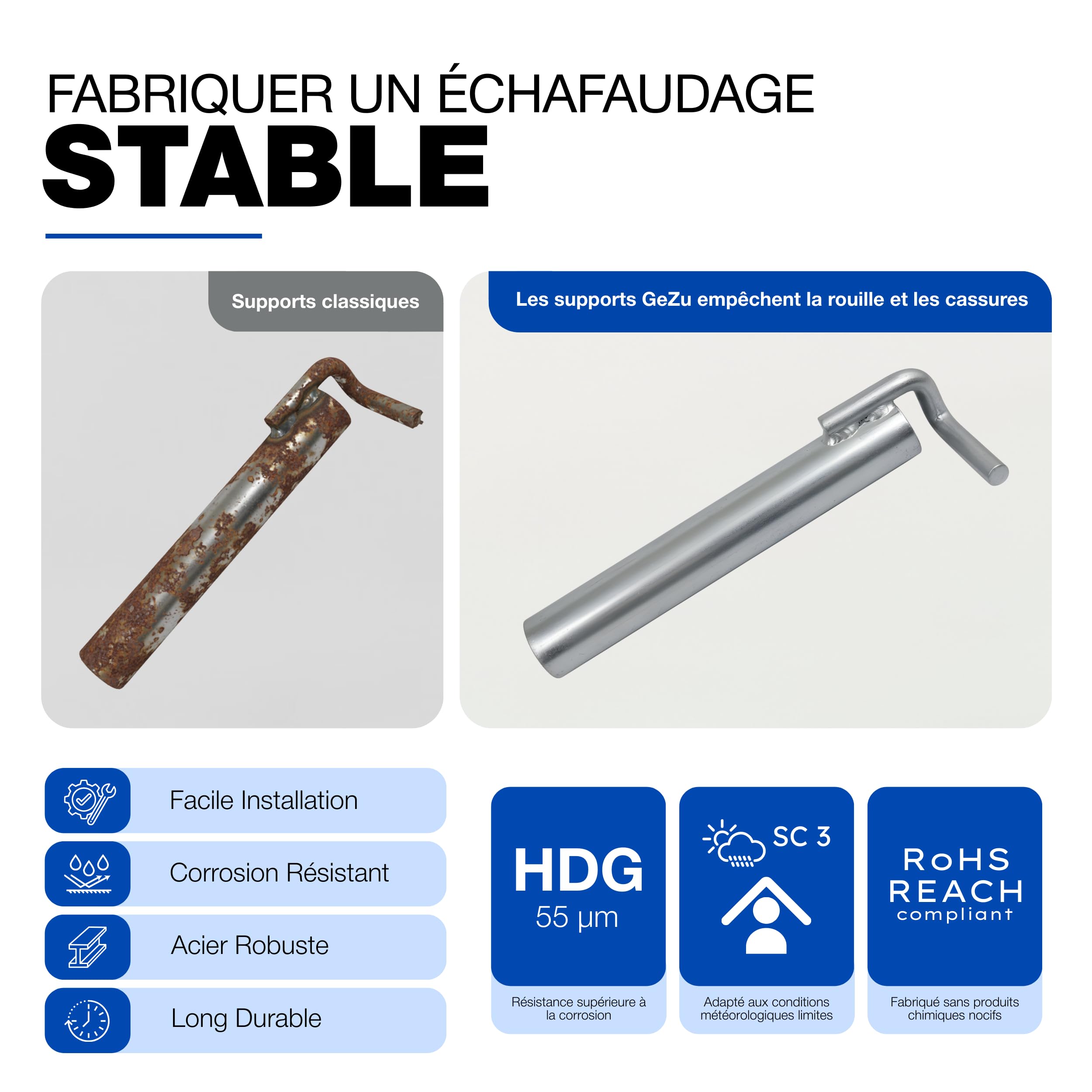 GeZu Impex Ancrage en tube d'acier pour échafaudage Galvanisé à chaud 1000 mm système support construction fixation