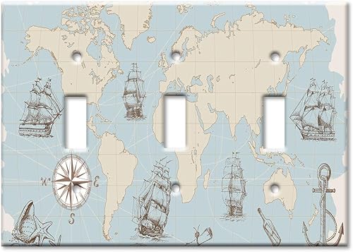 Miniatura 6 de Art Plates - Placa de interruptor basculante (decorativo) de una sola banda - Placa decorativa de pared de metal - Mapa del mundo - (fabricado en