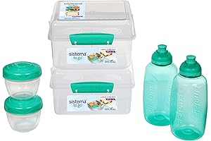 Sistema Lunch Containers Bento Box with Condiment and Sandwich Containers, 2 Water Bottles
