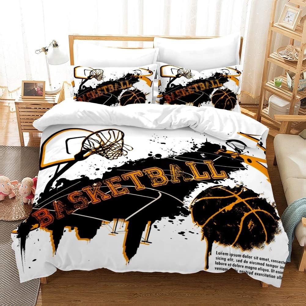 Funda Nordica 90 Blanco Funda de Edredón Transpirable Suave Baloncesto Ropa de Cama con Cremallera - 1 Funda Edredon 135x200 cm y 2 Fundas Almohada 50x75 cm
