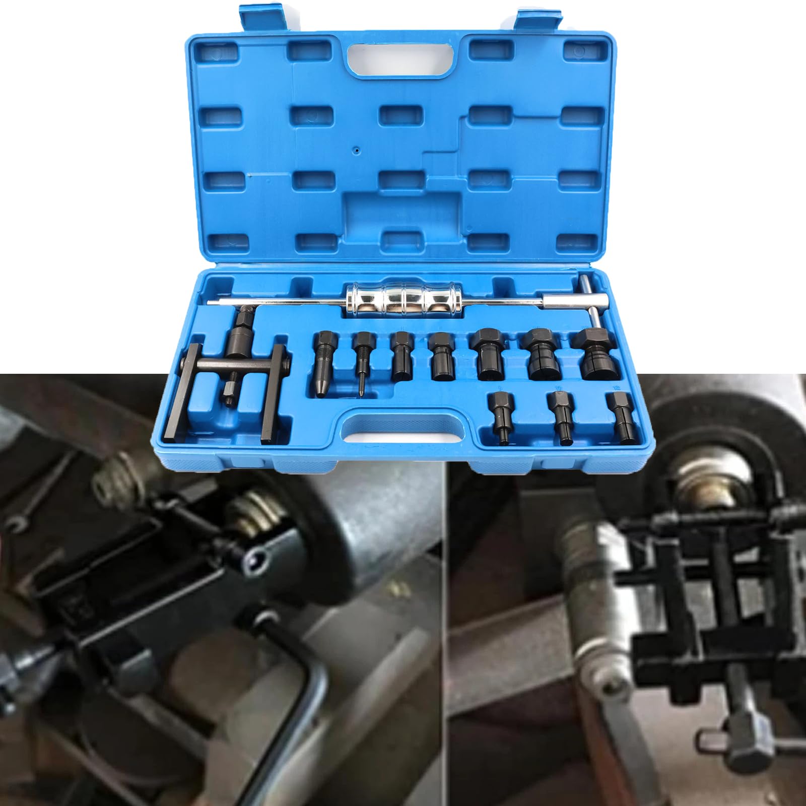 12 piezas extractor de rodamiento interior de bicicleta, 8-32 mm, con extractor de dos brazos, pinzas de sujeción y martillo deslizante, agujero ciego, extractor de rodamientos, juego de