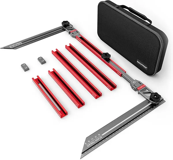 SUNLFPROD Stair Tread Template Tool - Upgrade Stair Tread Tool, Stair Measuring Tool, Stair Template, Stair Scribe Tool for Stair Measurement Tool, Shelf Project Layout (Red-Gray)