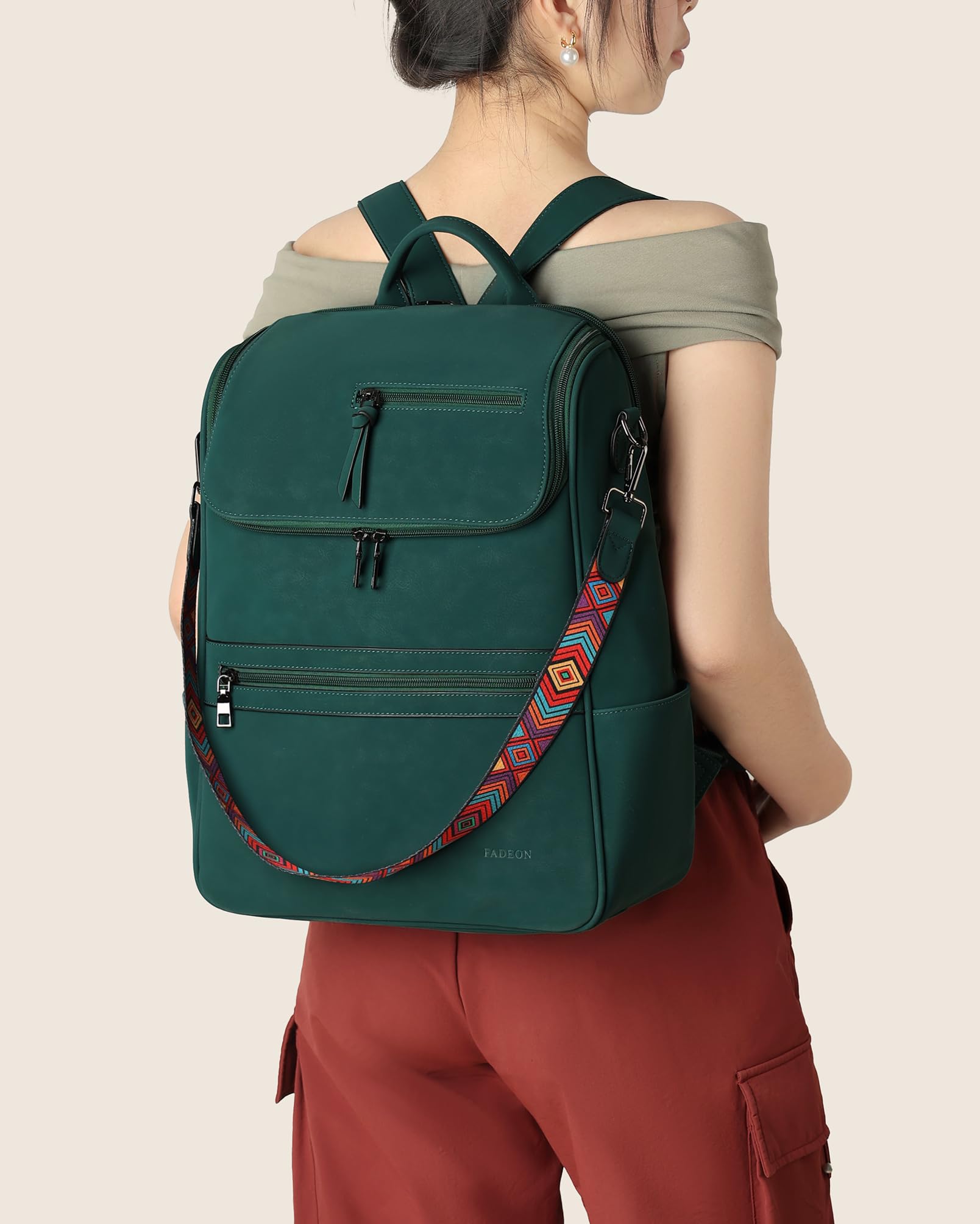 FADEON Zaino per computer portatile da donna, in pelle, con scomparto per laptop, borsa a tracolla in PU di design