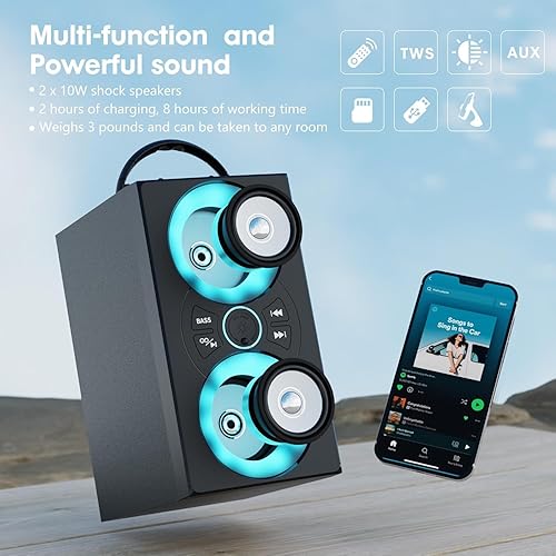 Miniatura 2 de Altavoz Bluetooth portátil con TWS, luces, control remoto y soporte para teléfono, múltiples entradas para reproducción de música, subwoofer