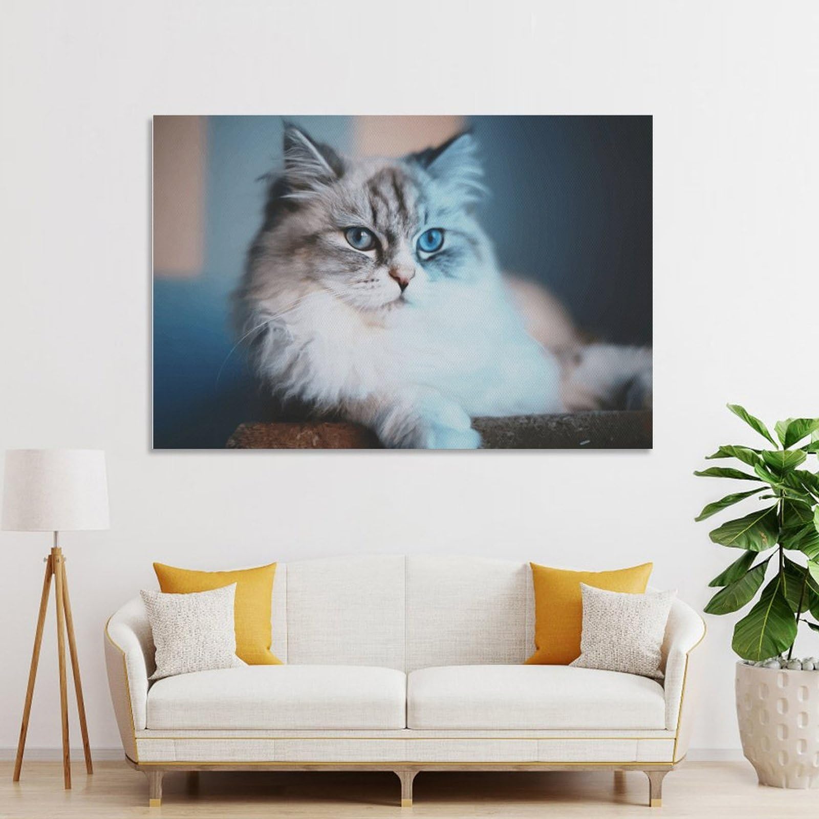 Junmoney Unframe-Style-8 Blue-Eyed Fluffy Cat Wall Decor Canvas Print, 20X30inch(50X75cm), For Flats, Guest Rooms Or Compact Rooms, A Simple Refresh For Blank Walls