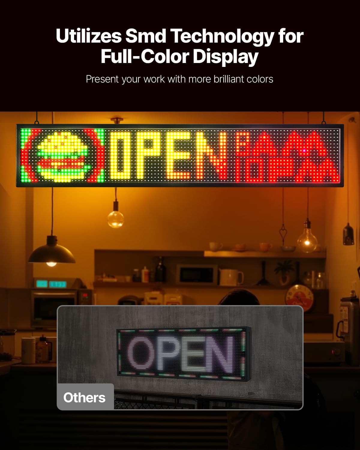 VEVOR Letrero LED Programable 99 x 19 cm Panel Digital Flexible Desplazable a Todo Color Tablero de Visualización con Patrón de Texto Personalizado Control de Aplicación Bluetooth para Publicidad
