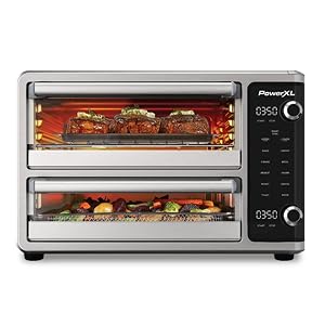 PowerXL SmartSynx Dual Door Air Fryer Oven Cook Different Food at the Same Time 10 Cooking Functions including