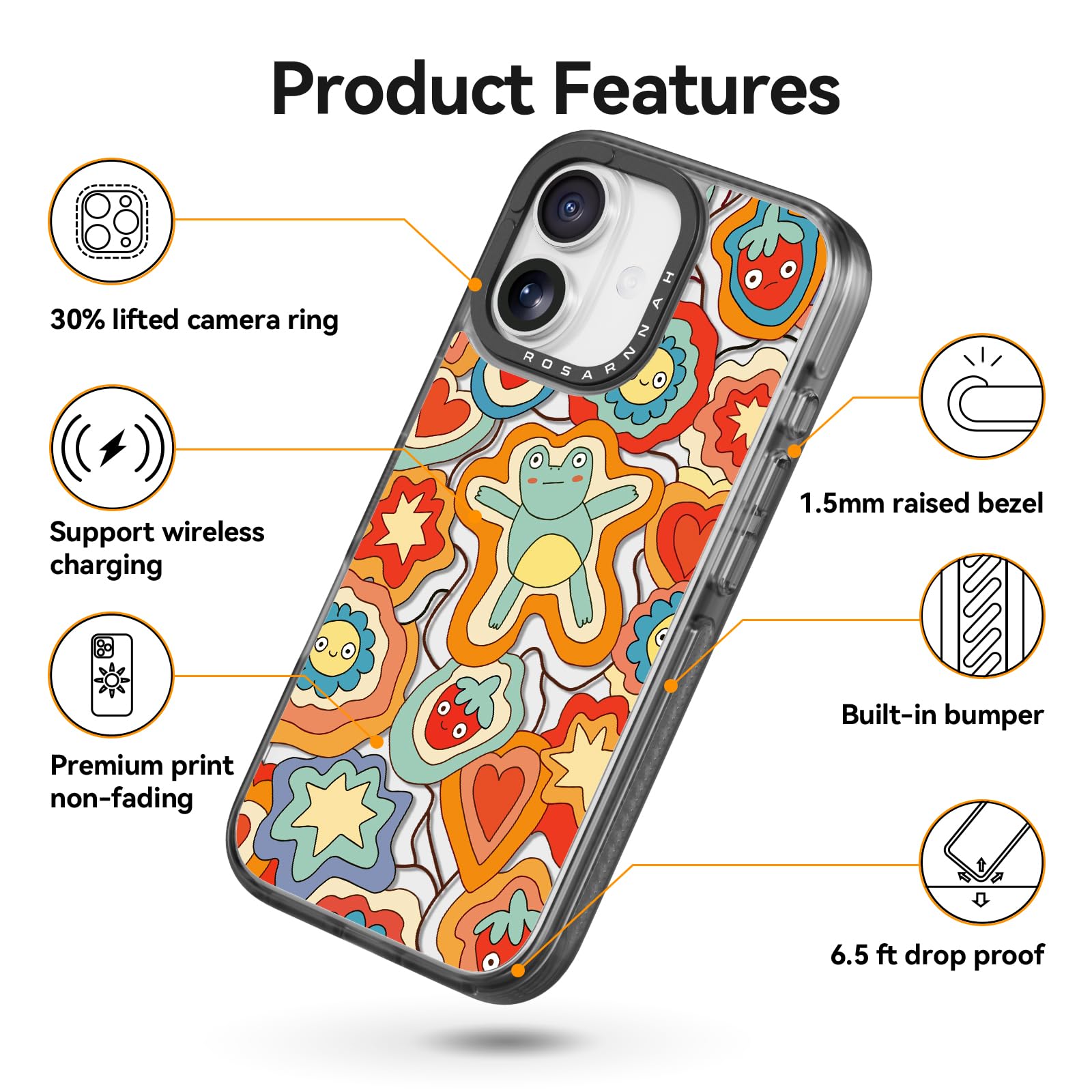 Rosarnnah 17BS - Funda compatible con iPhone – Funda duradera a prueba de golpes de impacto de caída de 6.5 pies – Diseño divertido de ensueño de rana negra para iPhone (6.1 pulgadas)