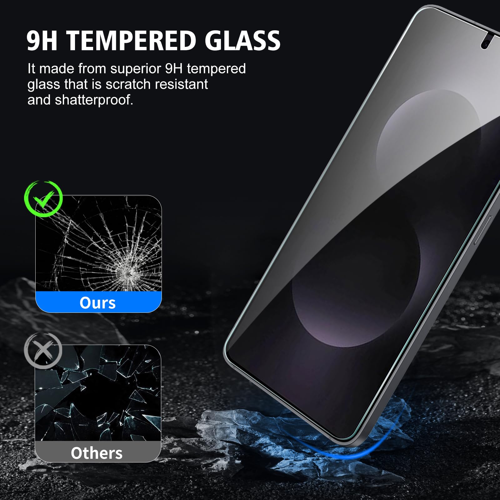 Paquete de 3+3 protectores de pantalla de vidrio templado para Samsung Galaxy S25 Edge con protector de lente de cámara, película de protección con marco de fácil instalación, dureza 9H