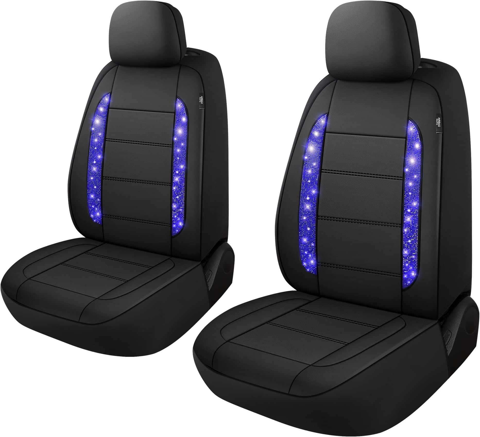 CAROMOP Bling Leather Car Seat Covers 2 Front Interior Set-Shining Rhinestone Waterproof Seat Cover for Cars, Universal Fit Most Cars Sedans SUVs Trucks (Blue Diamond)