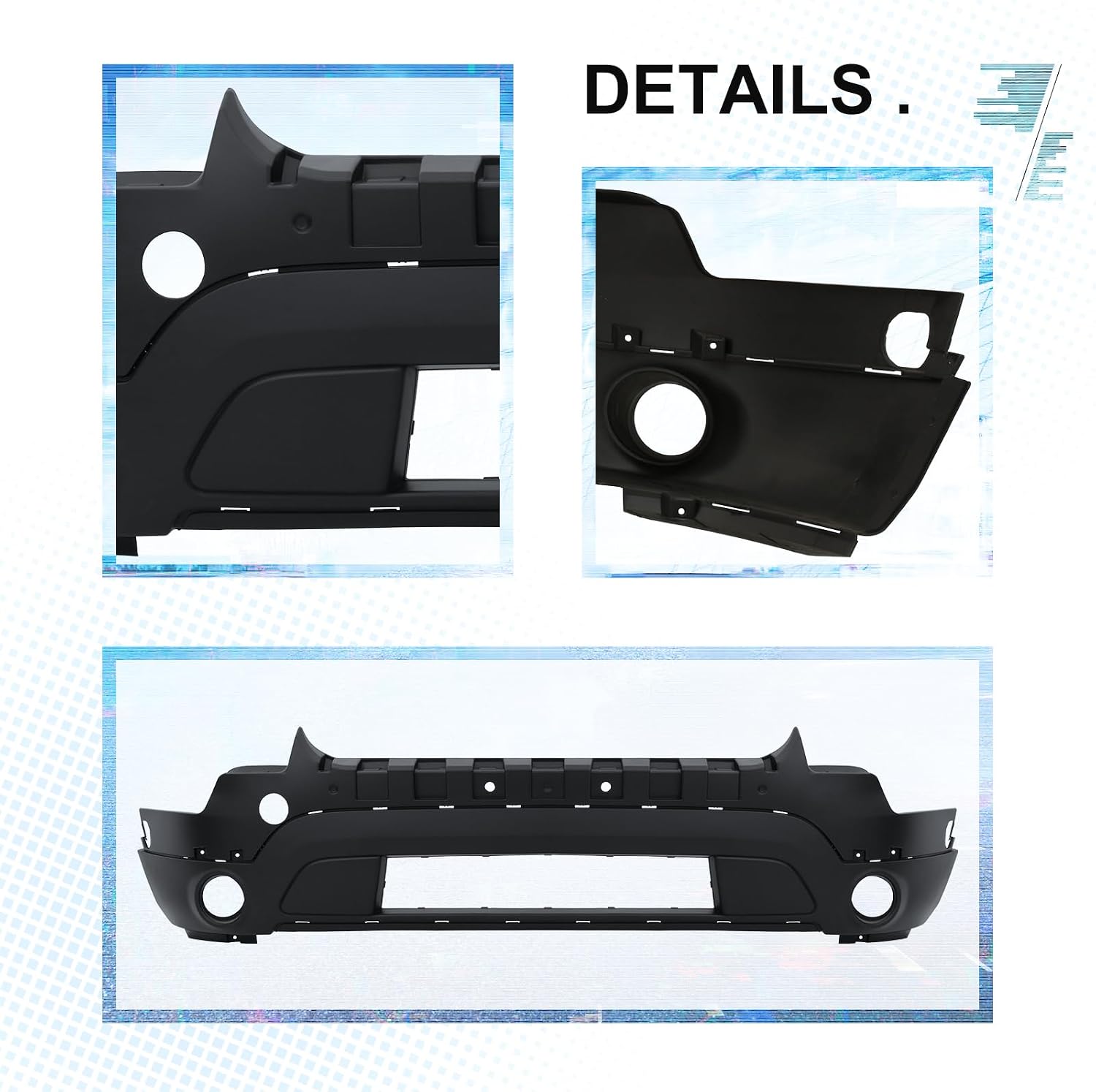 Front Bumper Cover Kit Replacement Fit For Ford Explorer 2011 2012 2013 2014 2015 without Sensor Holes, 3PCS