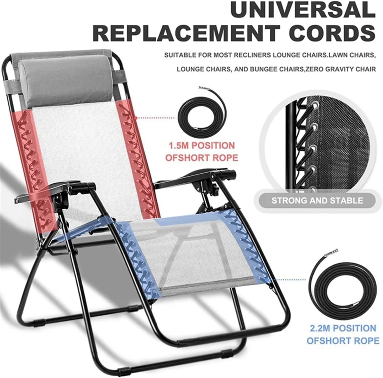 Bungee Cord Chair 12 Pcs Replacement Cord for Zero Chair A03F Outdoor Lounge Recliner Repair Cord